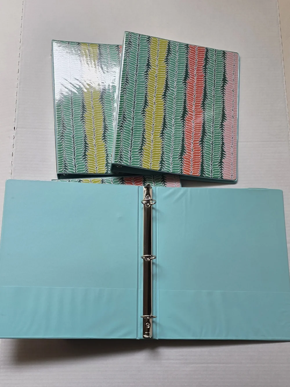 Patterned Multi-Color Home Office Binder - Green, Yellow, Coral, Pink